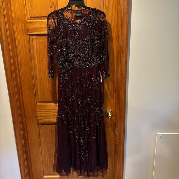 Pisarro Nights Beaded Mesh Gown with Jacket in Eggplant Size 2 NWT - Picture 2 of 10